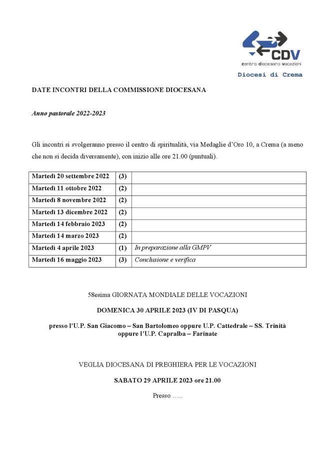 DATE INCONTRI 2022-2023